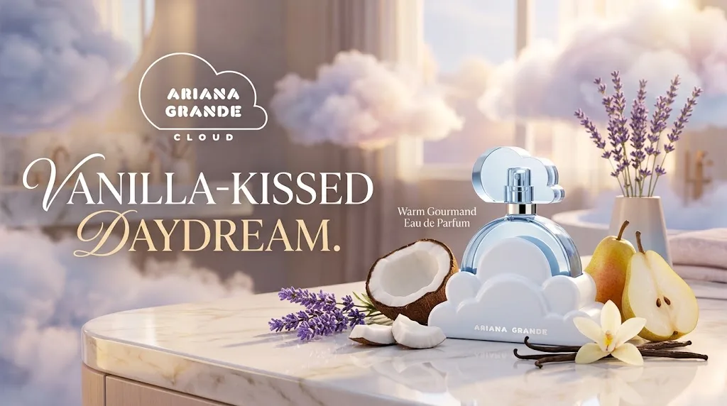 Ariana Grande Cloud Aurora Eau de Parfum 2026 pearlescent bottle spun sugar vanilla amber gourmand fragrance review