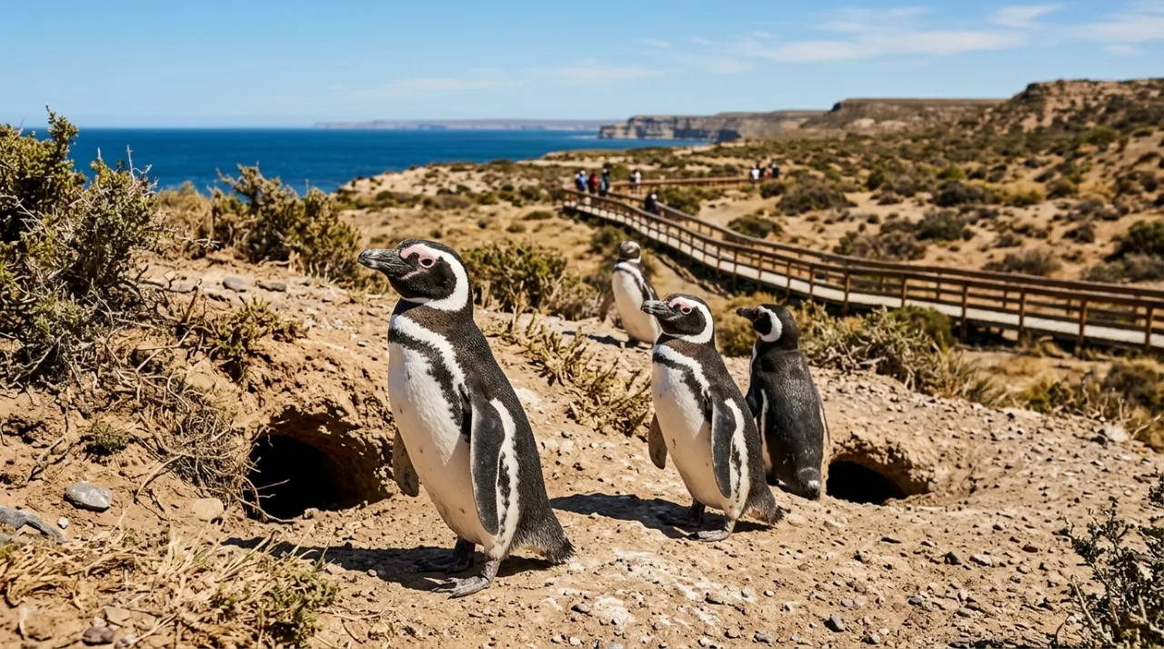 Magellanic penguins at burrows in Punta Tombo, Argentina