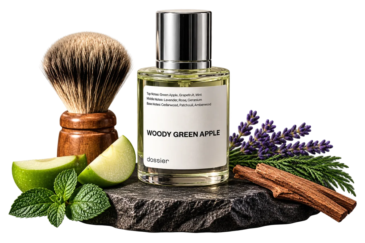 Dossier's Woody Green Apple Eau de Parfum bottle, 1.7 oz, inspired by Paco Rabanne One Million