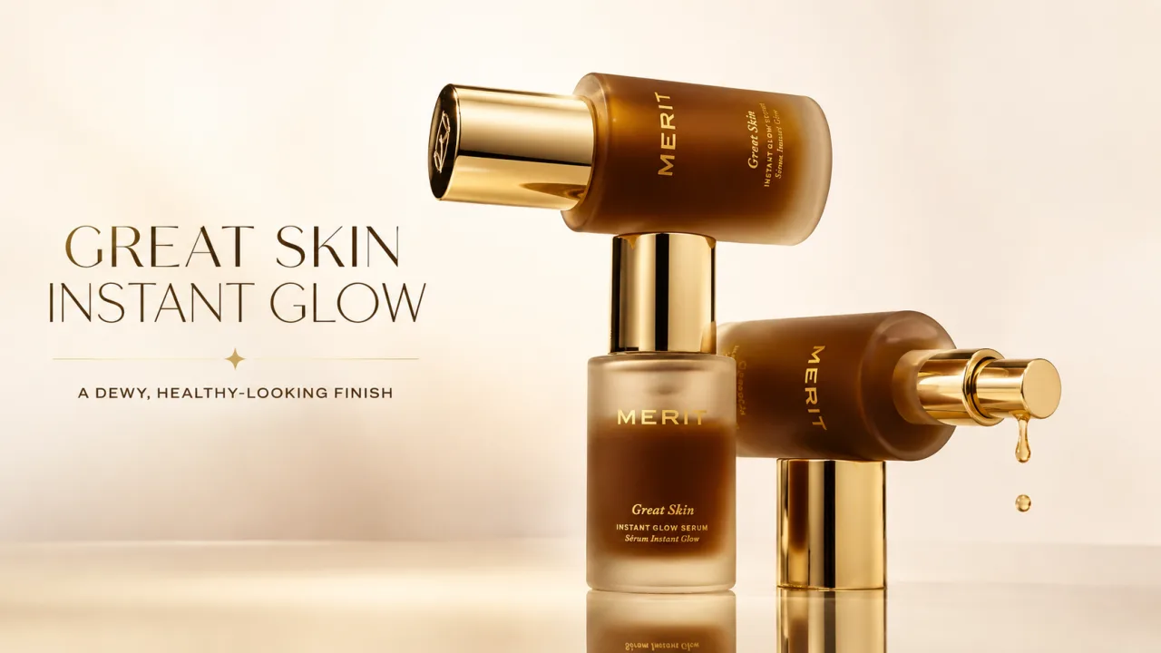 MERIT Great Skin Instant Glow Serum bottle with Niacinamide and Hyaluronic Acid